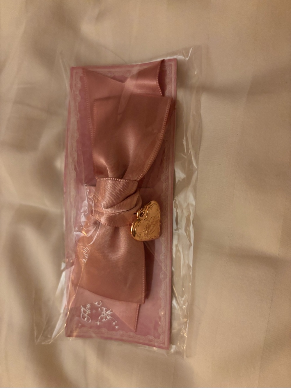 Flower Knows Pink Satin Bow Hair Clip with Gold Heart Charm